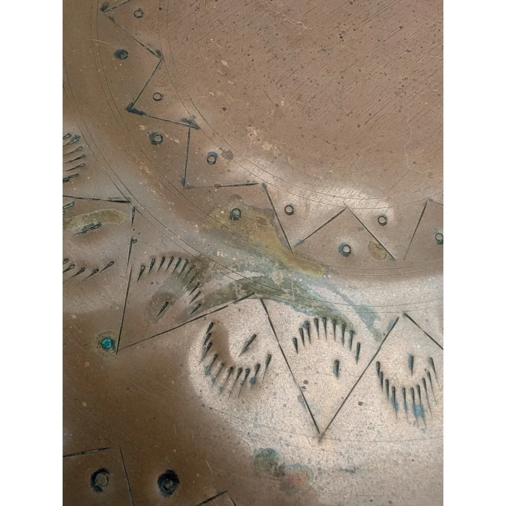 Vintage Hand Hammered Solid Copper Charger Geometric Design 12